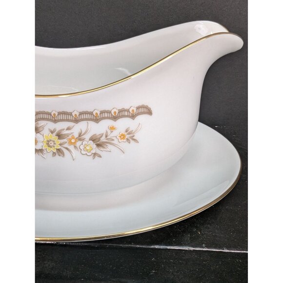 Ekco International Golden Autumn Double Pour Gravy Boat Attached Plate - Picture 3 of 11
